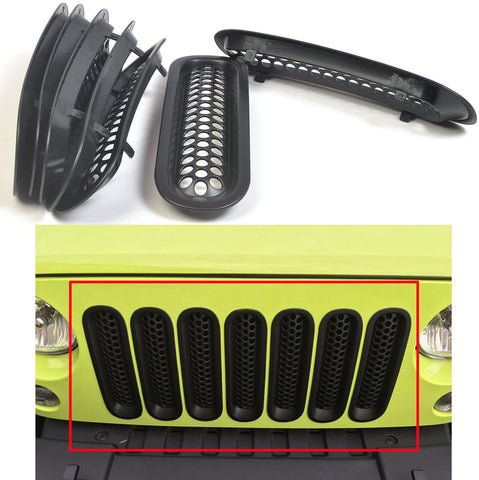 MOEBULB Upgrade Clip in Version Mesh Front Grill Insert Grille Cover Trim for 2007-2015 Jeep Wrangler JK 2-Door & 4-Door (Without Key Hole, Matte Black)