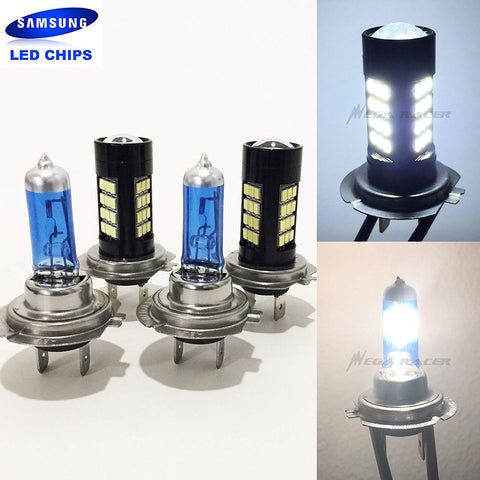 2 Pair H7 White 100W Halogen H7 Bright Chip 42 LED Xenon Light Lamp Headlight Bulb (High/Low Beam) Hi/Lo Stock Replace