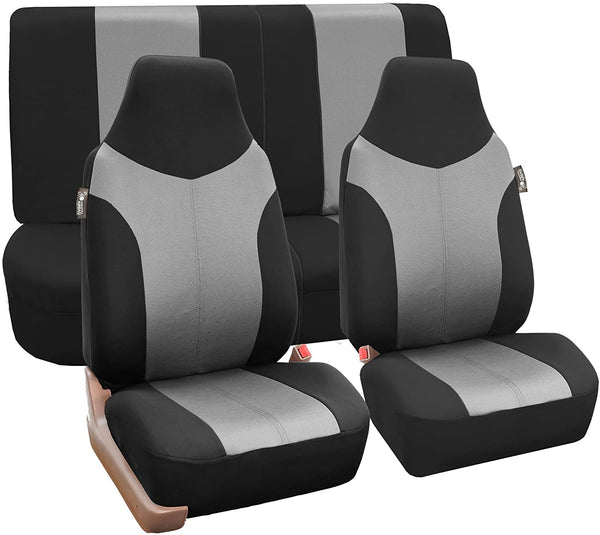 FH Group FH-FB101112 Gray and Black Supreme Twill Fabric High Back Car Seat Cover (Full Set Airbag Ready and Split Rear Bench)- Fit Most Car, Truck, SUV, or Van