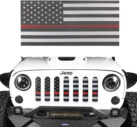 Hooke Road US Flag Front Grille Insert Deflector Guard for 2007-2018 Jeep Wrangler JK & Unlimited - Thin Red