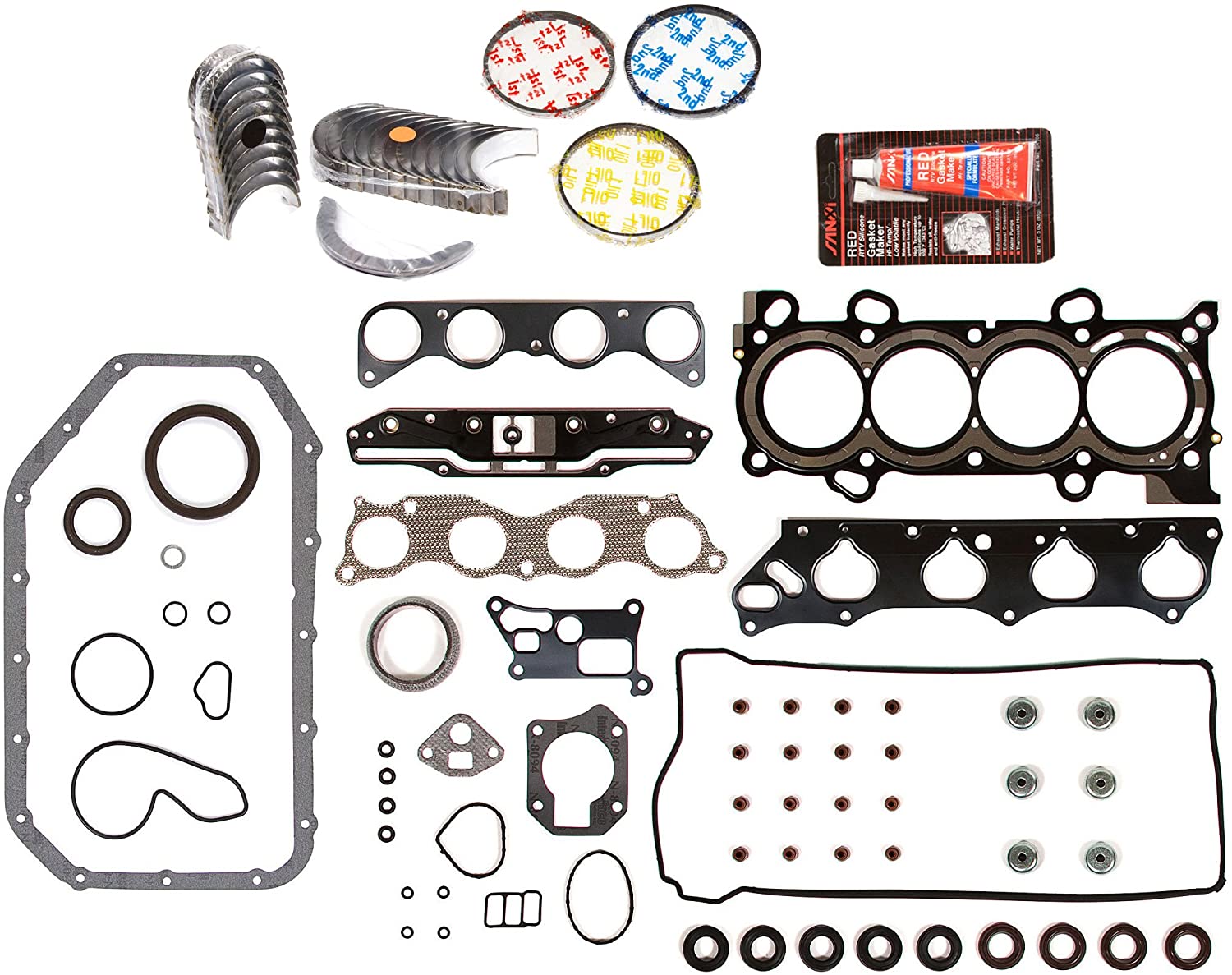 Evergreen Engine Rering Kit FSBRR4041EVE��� Compatible With 03-06 Honda Accord Element 2.4 DOHC K24A4 Full Gasket Set, Standard Size Main Rod Bearings, Standard Size Piston Rings (Pistons Standard Main Standard | Rod Standard)