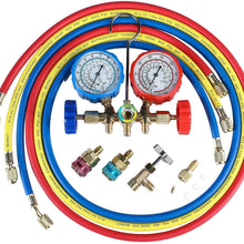 5FT AC Gauge Set for R134A R12, R22, R502 Refrigerants, with Couplers and Can Tap