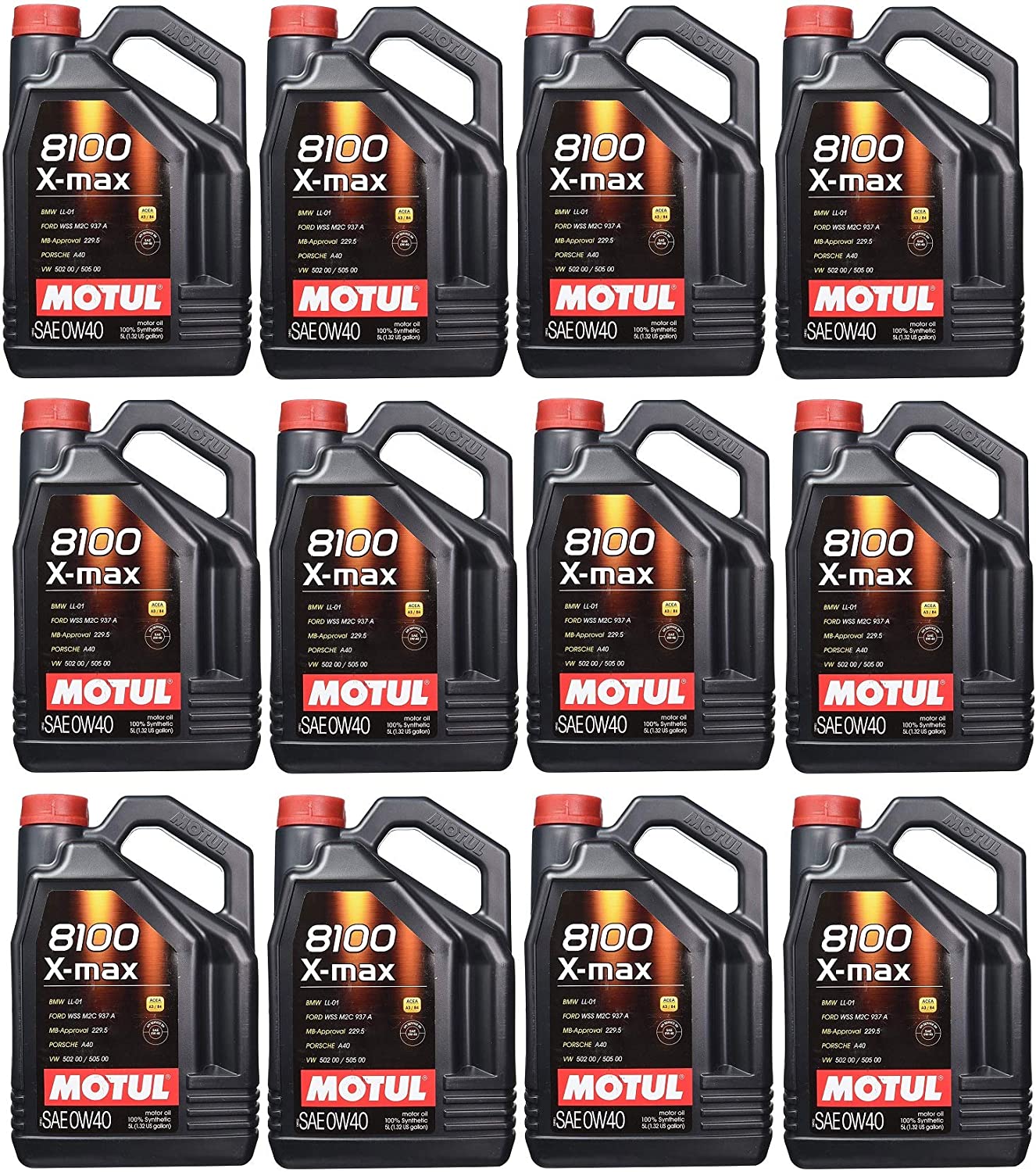 Motul 104533 Set of 12 8100 X-Max 0W-40 Motor Oil 5-Liter Bottles