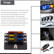 Automotive 1 in 6-Way PC Waterproof Fuse Box Holder 5A 10A 15A 20A Fuses Spade for Cars, SUV, RV, Buses, Yachts, Boats, etc. (blackA1)