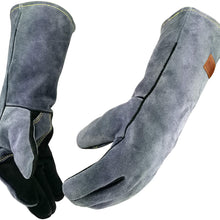 WZQH 16 Inches,932℉,Leather Forge Welding Gloves, with Kevlar Stitching Heat/Fire Resistant,Mitts for BBQ,Oven,Grill,Fireplace,Tig,Mig,Baking,Furnace,Stove,Pot Holder,Animal Handling Glove.Black-gray
