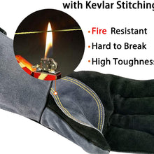 WZQH 16 Inches,932℉,Leather Forge Welding Gloves, with Kevlar Stitching Heat/Fire Resistant,Mitts for BBQ,Oven,Grill,Fireplace,Tig,Mig,Baking,Furnace,Stove,Pot Holder,Animal Handling Glove.Black-gray