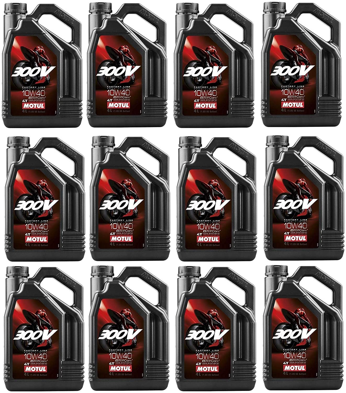 Motul 104121 Set of 12 300V Road Racing 10W-40 Motor Oil 1-Gallon Bottles