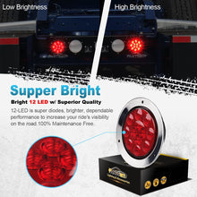 Partsam 2PCS 12 LED Red 12V 4" Round Stop Turn Brake Tail Lights w/Chrome Bezel, 4 inch round led trailer lights, 4 inch round led trailer brake light, 4 inch round led tail lights Flange Mount