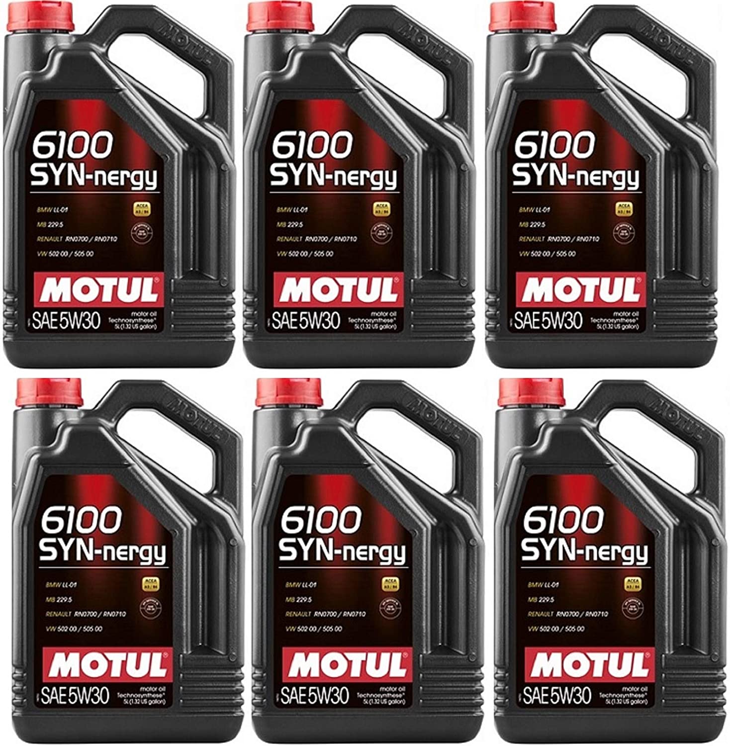 Motul 107972 Set of 6 6100 SYN-nergy 5W-30 Motor Oil 5-Liter Bottles