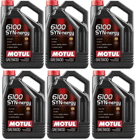 Motul 107972 Set of 6 6100 SYN-nergy 5W-30 Motor Oil 5-Liter Bottles