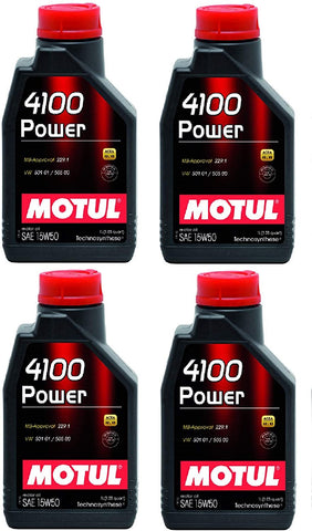 Motul 102773 Set of 4 4100 Power 15W-50 Motor Oil 1-Liter Bottles