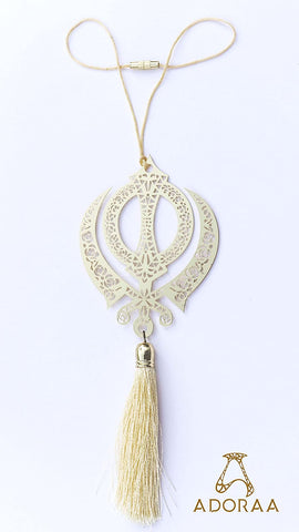 ADORAA Sikh Punjabi Khanda Symbol - Rear View Mirror Car Hanging Ornament/Perfect Car Charm Pendant/Amulet - Accessories for Car Décor in Brass for Divine Blessings & Safety/Protection