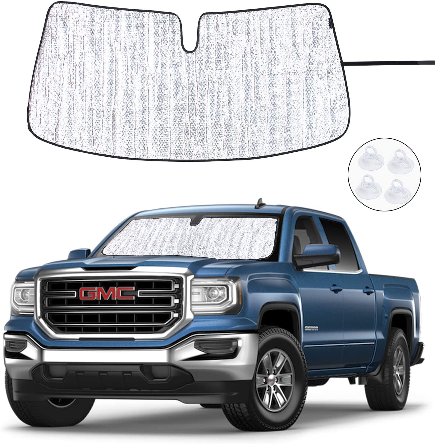 ROCCS Windshield Sunshade UV Ray Reflector for 2014-2018 GMC Sierra 1500 2500 HD 3500 HD Front Window Sun Shade Shield Cover Foldable Reflective Sun Visor