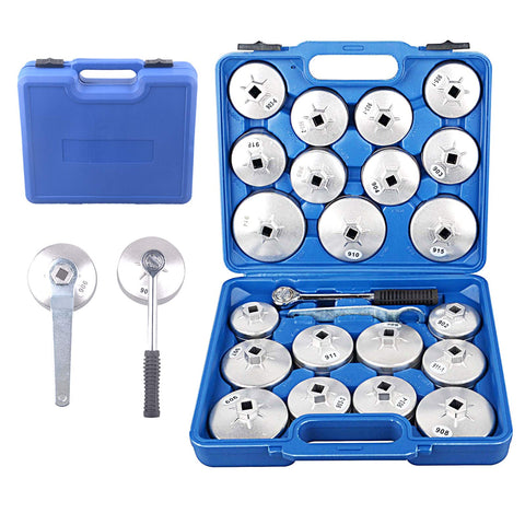 23pcs Aluminum Alloy Cup Type Oil Filter Cap Wrench Socket Removal Tool Set 1/2