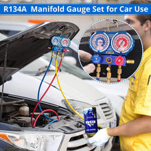 Manifold Gauge Set for R134A, R12 Refrigerant, Brass Auto Service Set with 5 ft Hoses, 1/4" Fittings, Quick Connector Couplers and Can Tap, for Car Use, Updated