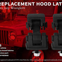 Hood Latches Set of 2 - Replaces 55176636AD, 68038118AA, 42422 - Fits 1997, 1998, 1999, 2000, 2001, 2002, 2003, 2004, 2005, 2006 Jeep Wrangler TJ - Hold-Down Hook Latch Pair - Year Models 1997-2006