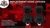 Hood Latches Set of 2 - Replaces 55176636AD, 68038118AA, 42422 - Fits 1997, 1998, 1999, 2000, 2001, 2002, 2003, 2004, 2005, 2006 Jeep Wrangler TJ - Hold-Down Hook Latch Pair - Year Models 1997-2006