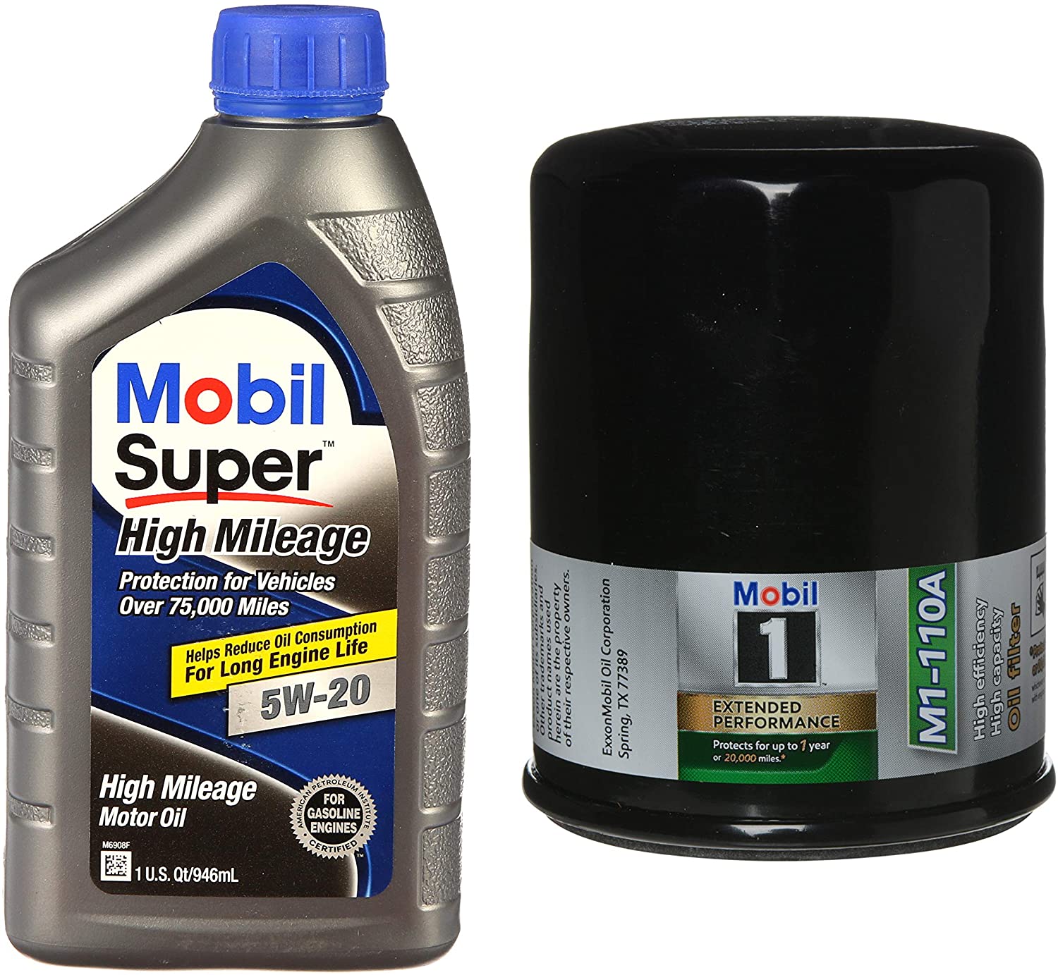 Mobil Super 5W-20 High Mileage Motor Oil, 1-Quart, Single Bundle 1 M1-110A Extended Performance Oil Filter, 1-Count