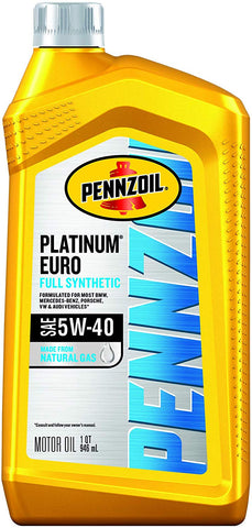 Pennzoil 550051120-6PK Platinum Euro Full Synthetic 5W-40 Motor Oil, 1 Quart, 6 Pack