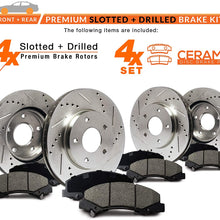 Max Brakes Front & Rear Performance Brake Kit [ Premium Slotted Drilled Rotors + Ceramic Pads ] KT005933 | Fits: 2004 04 2005 05 2006 06 Acura TL w/Automatic Transmission Models