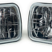 1 pair Crystal Clear 7 x 6 inch Glass Lens with H4 Halogen High Low Beam Headlight Lamp Conversion Replacement Kit -HID LED compatible