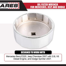 ARES 56041 – Adjustable 3-Jaw Oil Filter Wrench – 2 1/2-Inch to 4 Inch (63mm to 101mm) Capacity – Use with 3/8 or 1/2-Inch Drive Ratchets or 7/8-Inch Wrenches – Carbon Steel Construction
