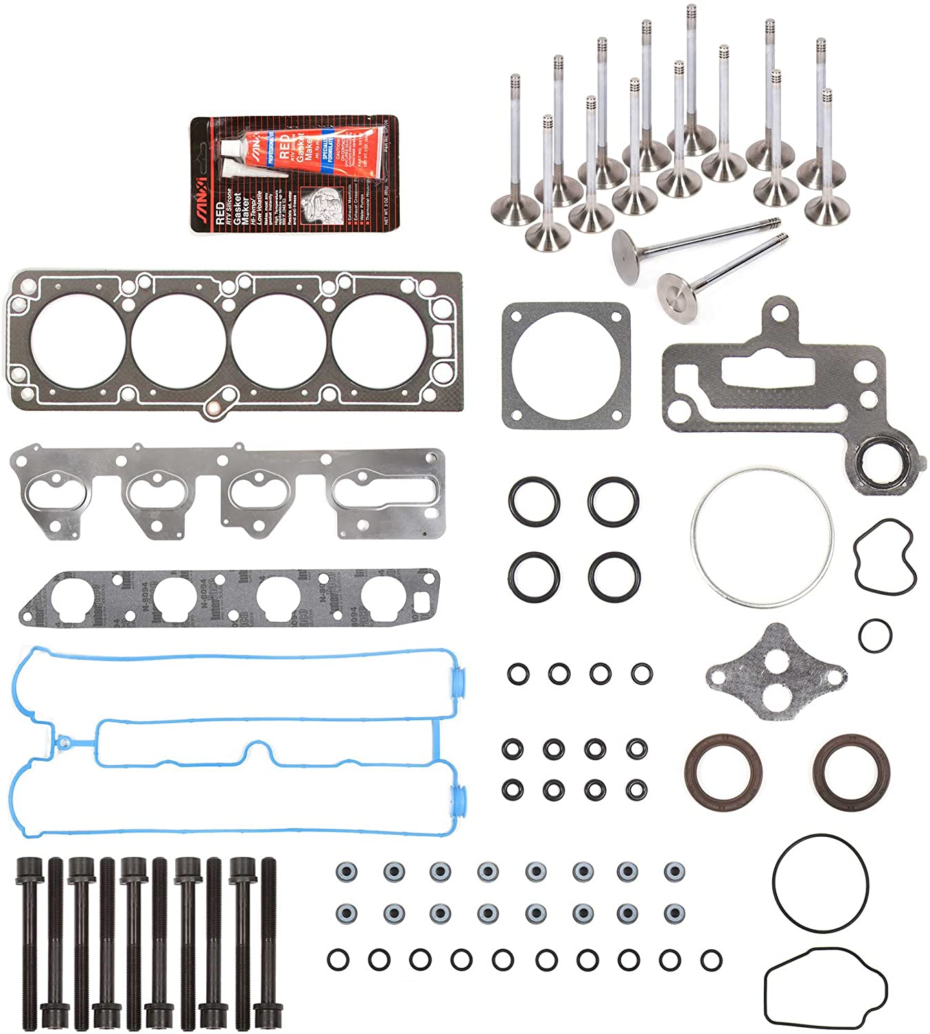 Evergreen HSHBIEV7015 Head Gasket Set Head Bolts Intake Exhaust Valves Compatible With 06-08 Suzuki Forenza Reno 2.0L 2.2L X20SE X22SE A20DMS