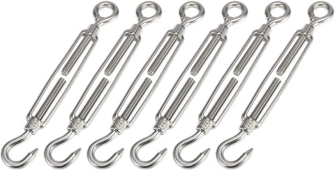X AUTOHAUX 6pcs Car 304 Stainless Steel Hook Eye Turnbuckle Wire Rope Tension Replacement OC Type