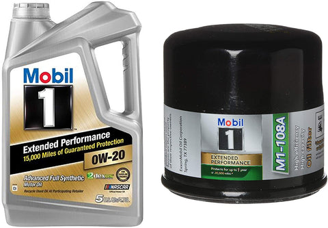 Mobil 1 Extended Performance Full Synthetic Motor Oil 0W-20, 5-Quart, Single Bundle M1-108A Extended Performance Oil Filter