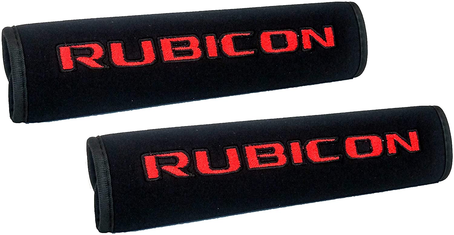 OZ-USA Red Rubicon Logo for JK JKU Black Neoprene Automotive Seat Belt Covers Safety Cushion Shoulder Pad Travel Bag Straps