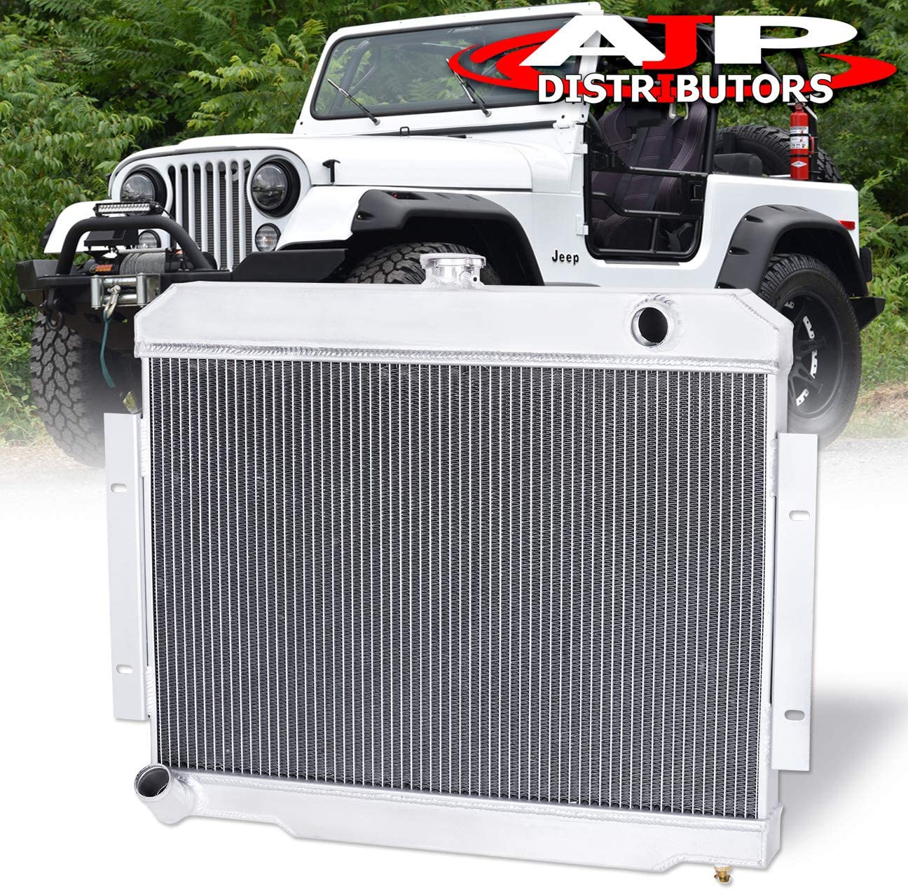 AJP Distributors Upgrade Replacement Performance Racing Off-Roading 3-Row Aluminum Front Mount Radiator For CJ Series 1972 1973 1974 1975 1976 1977 1978 1979 1980 1981 1982 1983 1984 1985 1986