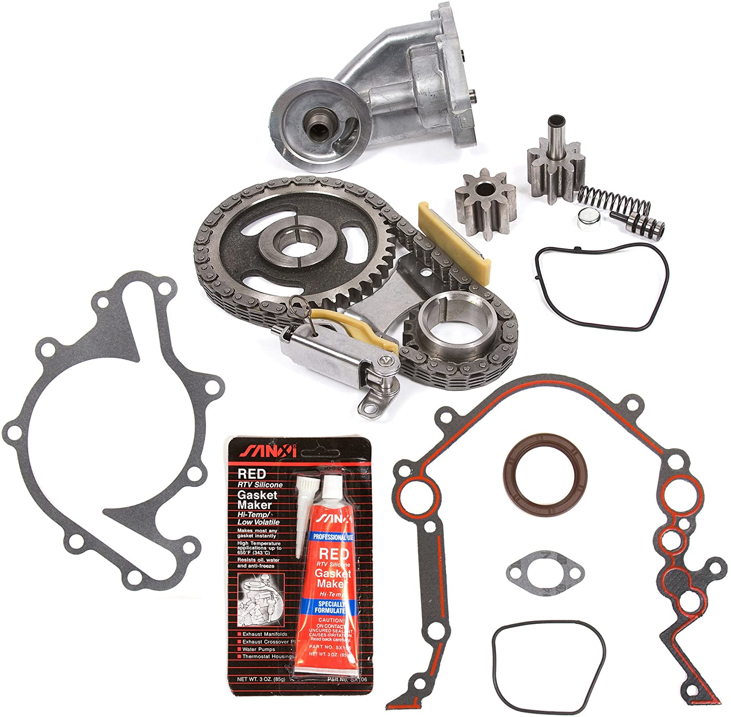 Evergreen TKTCS20500OP Fits 90-07 Ford Lincoln Mercury 3.8 3.9 4.2 OHV 12 Valves Timing Chain Kit Oil Pump Timing Cover Gasket