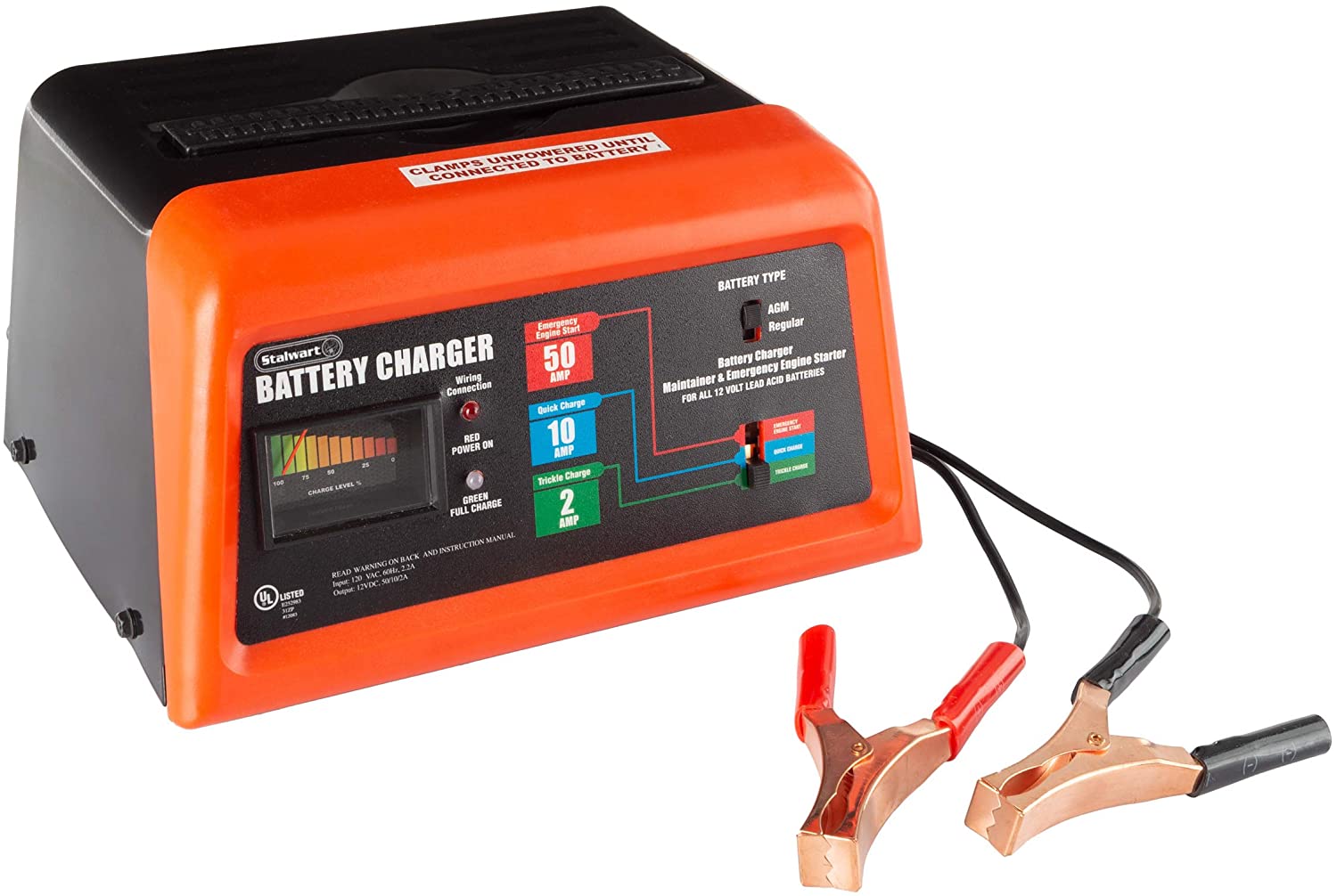 Stalwart 75-CAR1051 for 12V Lead Acid Automotive Batteries – 2, 10, and 50 Amp Analog Starter