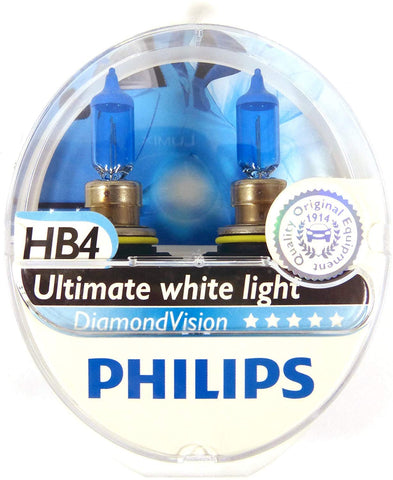 Philips Diamond Vision 5000K Ultimate White Halogen Bulbs 9006 HB4 (Pack of 2)