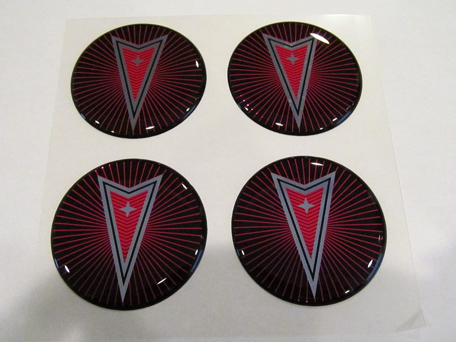 Pontiac Starburst Style Wheel Rim Center Decal Sticker 43mm Set of 4 Red & Silver