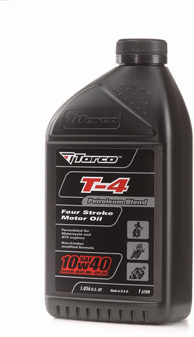 Torco T611040C T-4 10w40 4-Stroke Motor Oil Bottle - 1 Liter Bottle, (Case of 12)