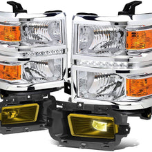 For Chevy Silverado 1500 Chrome Housing Amber Corner LED DRL Headlight + Amber Lens Fog Light + Switch