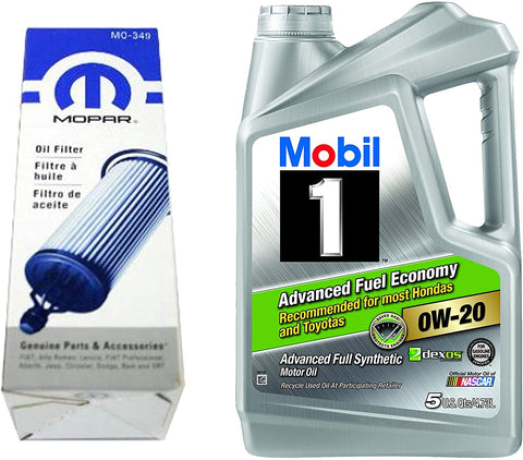 A.T. Products Corp. Mopar Oil Filter Mo-349 Bundle with Mobil 1 Advanced Fuel Economy Full Synthetic Motor Oil 0W-20, 5-Quart