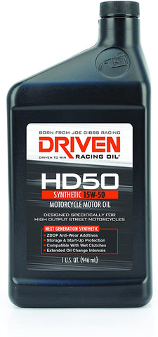 Driven Racing Oil 02706 HD50 High Zinc Motorcycle Oil (15w-50 Quart), 1 quart