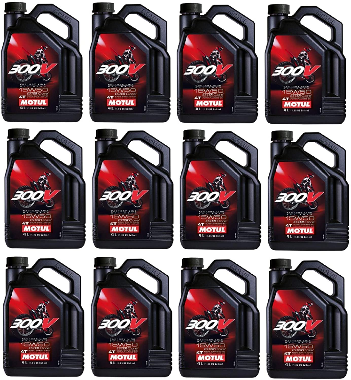 Motul 104129 Set of 12 300V Road Racing 15W-50 Motor Oil 1-Gallon Bottles