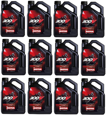 Motul 104129 Set of 12 300V Road Racing 15W-50 Motor Oil 1-Gallon Bottles