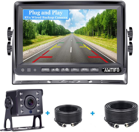 AMTIFO A13 HD RV Backup Camera with 7 Inch Monitor for Trailers,Trucks,Campers,Motohomes,5th Wheels,Super Night Vision,Guide Lines On/Off
