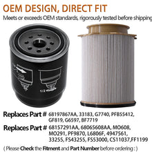 Fuel Filter Compatible with Ram 2500 3500 4500 6.7L Turbo Diesel Engines Years 2011-2017 ,Ram 6.7L L6 Cummins Diesel Fuel Filter Set with O-ring Replaces# 68197867AA 68157291AA