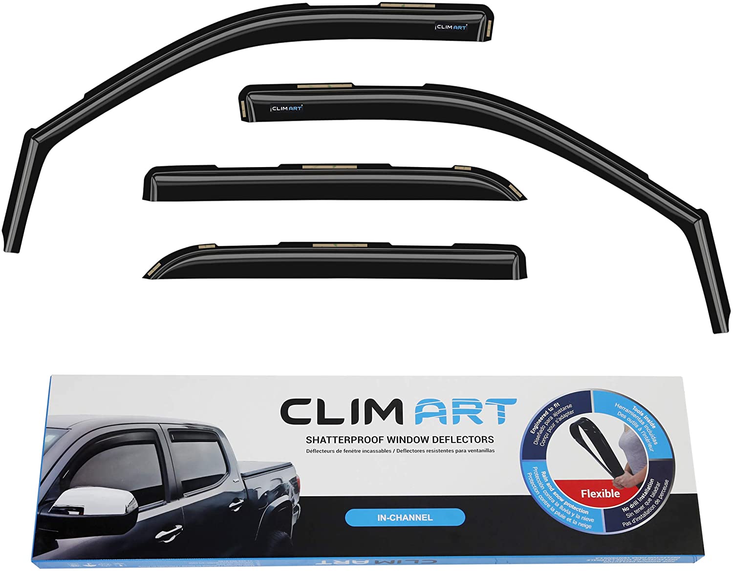 CLIM ART in-Channel Incredibly Durable Rain Guards for Dodge RAM 09-18 1500 Crew Cab, Mega Cab, Original Window Deflectors, Vent Deflector Window Visor, Dark Smoke, Truck Accessories, 4 pcs. - 609006