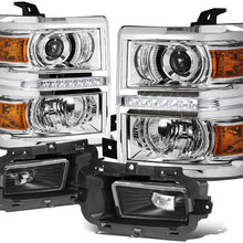 For Chevy Silverado 1500 Chrome Housing Amber Corner LED DRL Projector Headlight + Clear Lens Fog Light + Switch