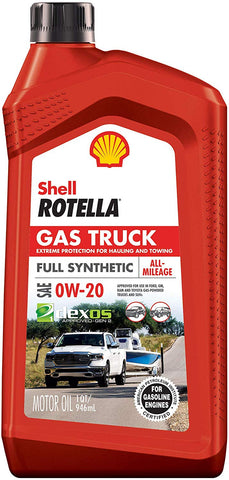 Shell Rotella Gas Truck Full Synthetic 0W-20 Motor Oil for Pickups and SUVs (1-Quart, Single Pack)