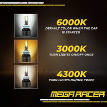 Mega Racer H11/H8/H16 Fog Light LED Headlight Bulbs, 3 Changeable Colors for Fog Light Replacement Bulb (6000K Diamond White, 3000K Golden Yellow, 4300K Warm White), 50W 8000 Lumen COB IP68, Pack of 2