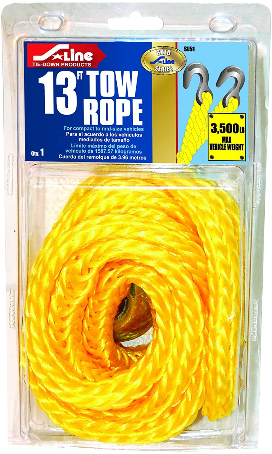 S-Line SL51 Tow Rope with Slip Hook and Keeper Clip, 5/8-Inch by 13-Feet, 3,500-Pounds Maximum Vehicle Weight