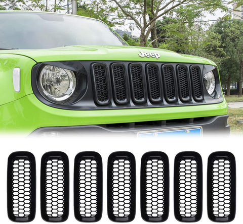 Yoursme Front Grille Inserts Mesh Black ABS Grill Guard Cover Trim Fit for Jeep Renegade 2015 2016 2017 2018 (Pack of 7)