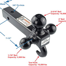TOPTOW 64181 Trailer Receiver Hitch Triple Ball Mount with Hook Black Balls Fits for 2 inch Receiver